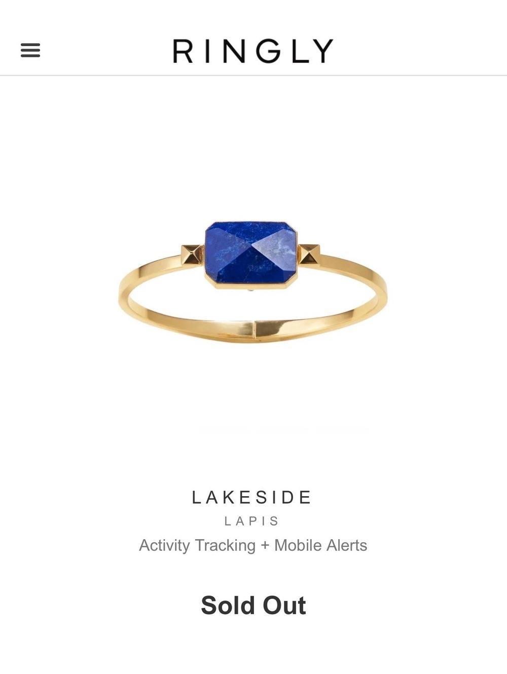 Deadstock Ringly Luxe Smart Bracelet in gold with Lapis gemstone